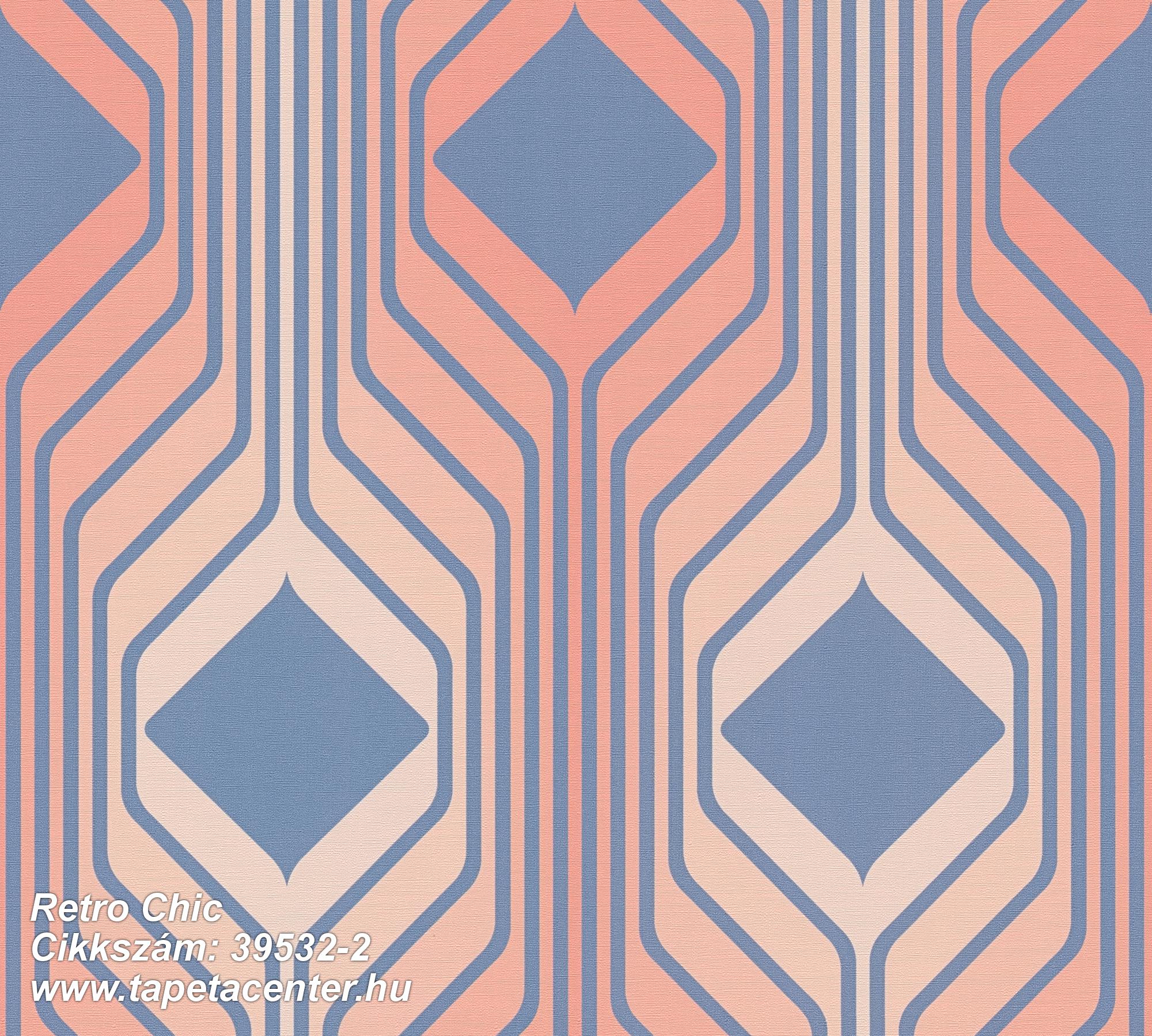 Geometriai mintás,retro,textil hatású,kék,narancs-terrakotta,súrolható,vlies tapéta 